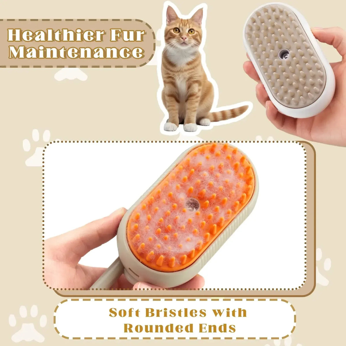 3-in-1 Steam Spray Pet Grooming Brush – Foldable, for Cats & Dogs