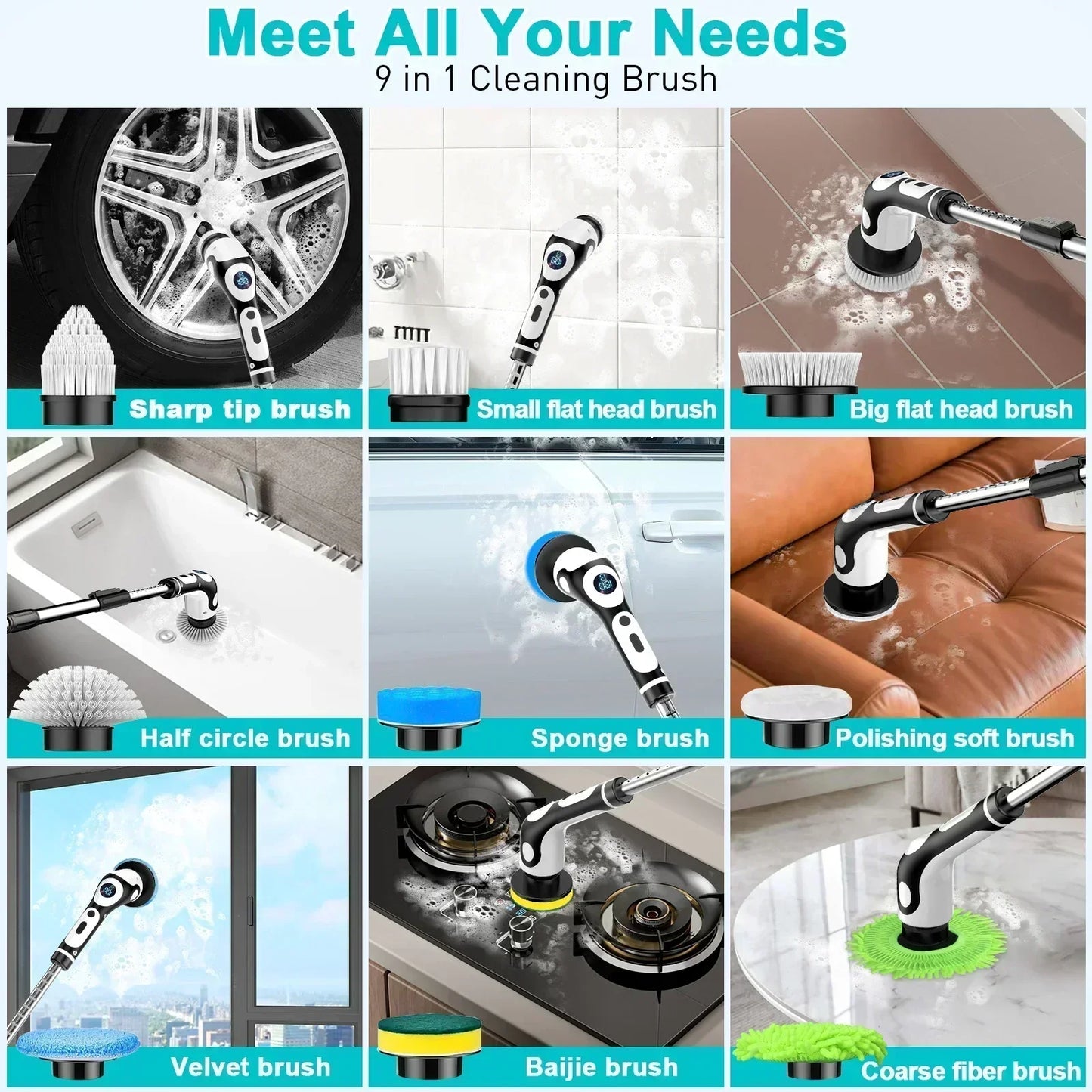 TINSOL 11-in-1 Smart Rechargeable Electric Cleaning Brush for Kitchen and Home Use