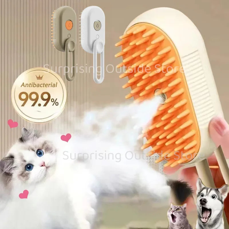 3-in-1 Steam Spray Pet Grooming Brush – Foldable, for Cats & Dogs